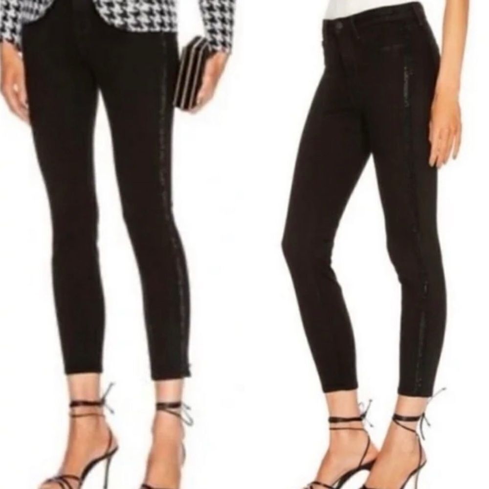 L’AGENCE Margot Black Crystal Tuxedo Stripe High Rise Black Jeans Sz 25 NWT